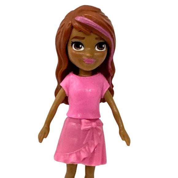 Poly Pocket Pop Star Spotlight Doll With Pink Outfit/Brown Hair Pink Stripe - Picture 1 of 5